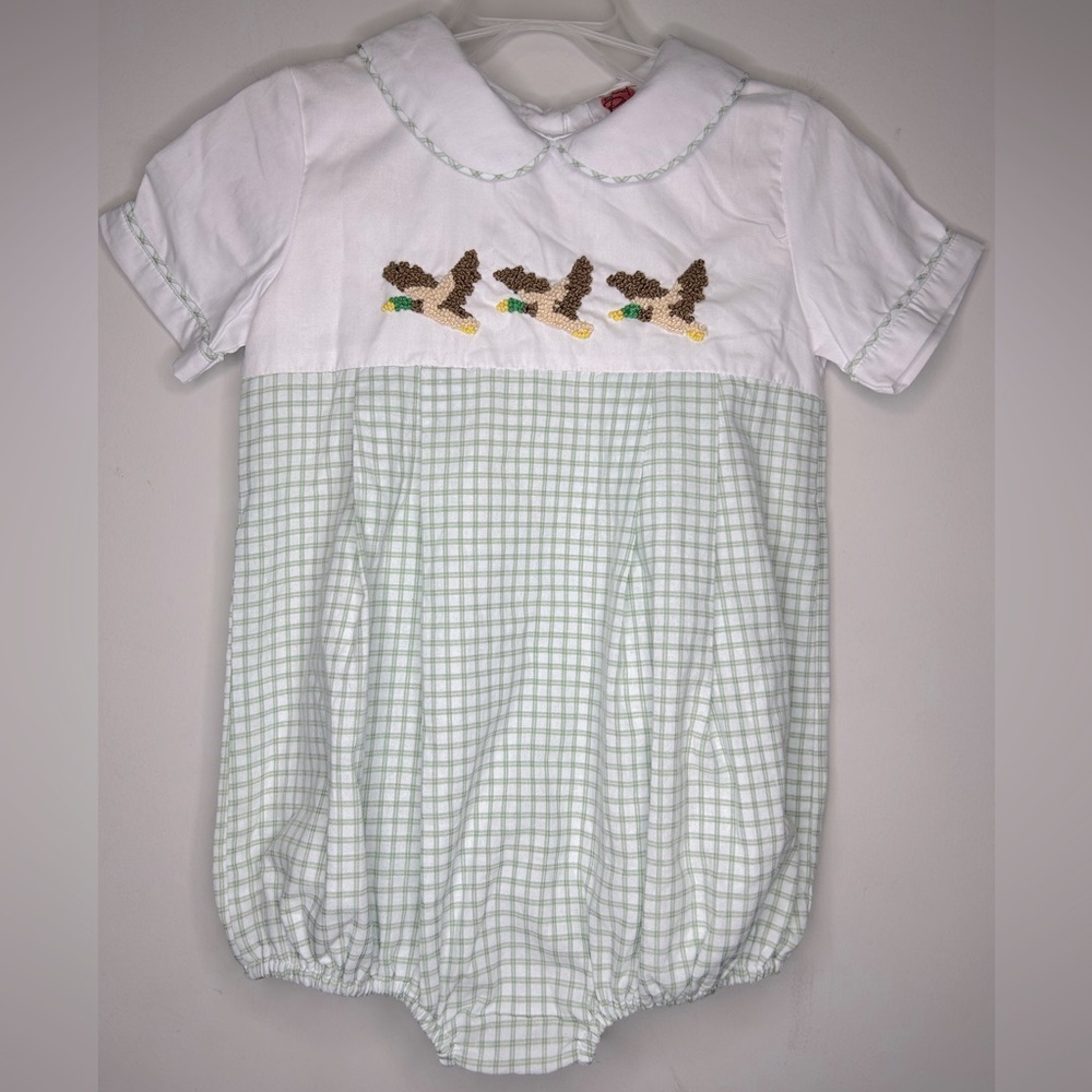Kids One Piece with Duck Embroidery - White and Green